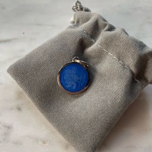 St. Christopher medal, sterling silver, deep blue color